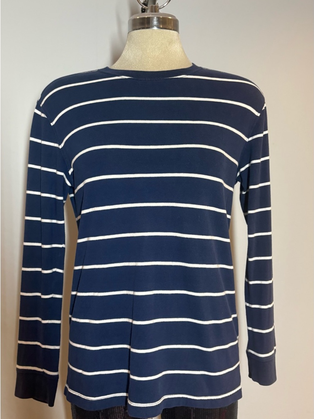 Tommy Hilfiger Navy and Cream Striped Crewneck